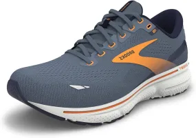 1103931D417 BROOKS MEN GHOST 15 SHOE - FLINTSTONE/PEACOAT/ORANGE POP - SIZE 9.5 - Like New