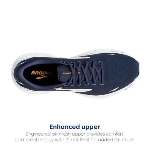 1103931D439 BROOKS MEN GHOST 15 RUNNING SHOE, PEACOAT/BLUE/ORANGE POP, SIZE 12 - Like New