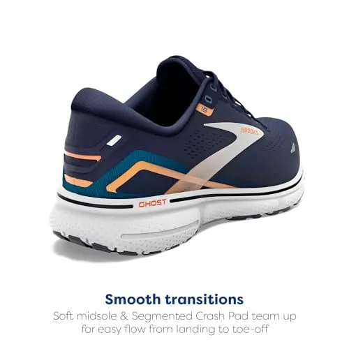 1103931D439 BROOKS MEN GHOST 15 RUNNING SHOE, PEACOAT/BLUE/ORANGE POP, SIZE 12 - Like New