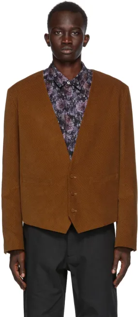 4SDESIGNS Tan Corduroy Waistcoat Blazer