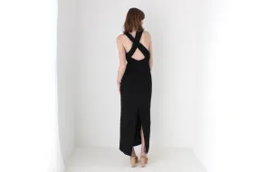 80s Cowl Neck & Criss Cross Back Crepe Hourglass Gown