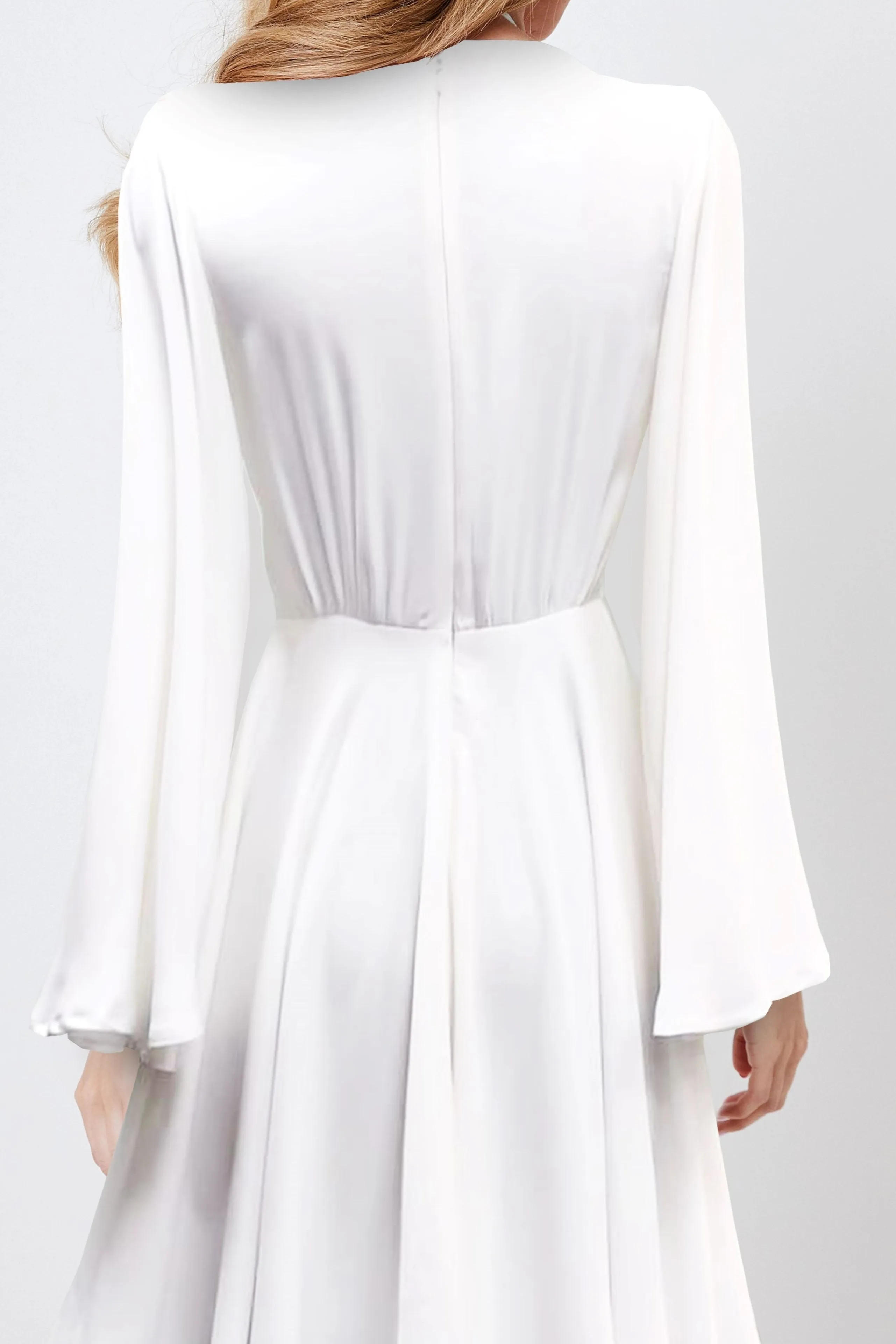 Bell Sleeve Plunge Neck Dress