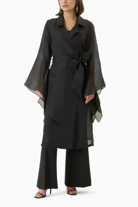 Black Bianca Trench Coat with Pants Set