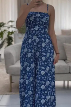 Blue Halter Printed Jumpsuit