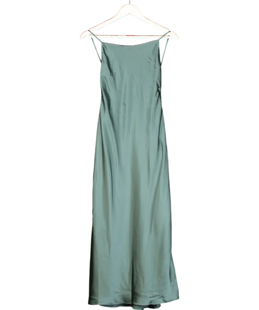 BOA Green Satin Tie Back Midi Dress UK XS
