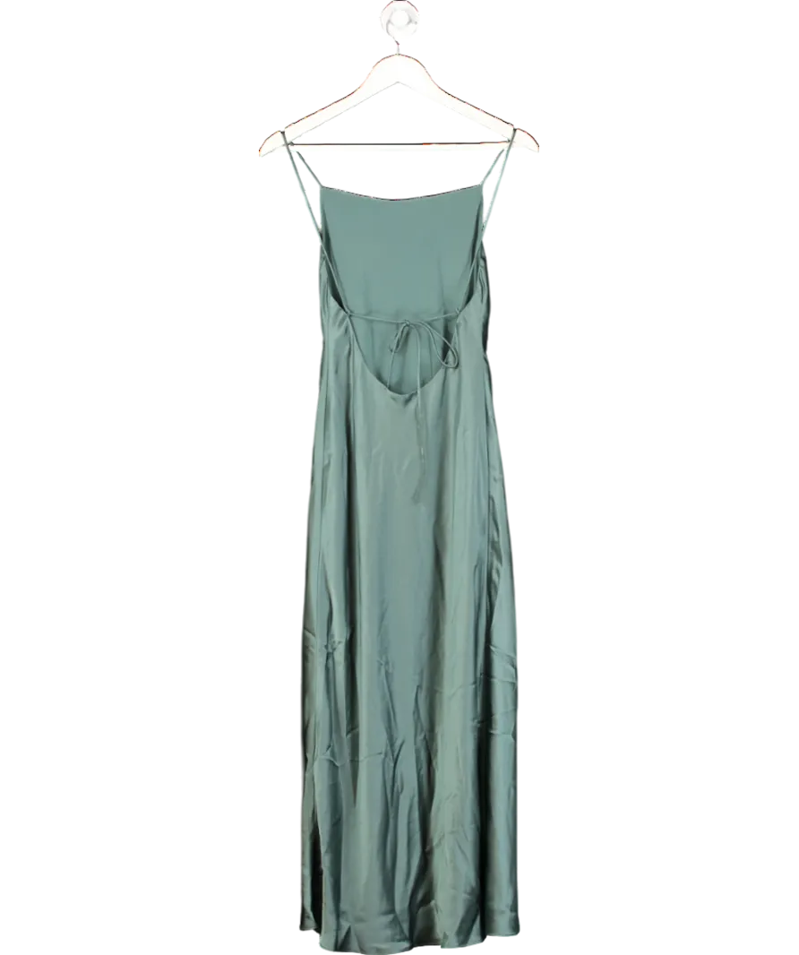 BOA Green Satin Tie Back Midi Dress UK XS