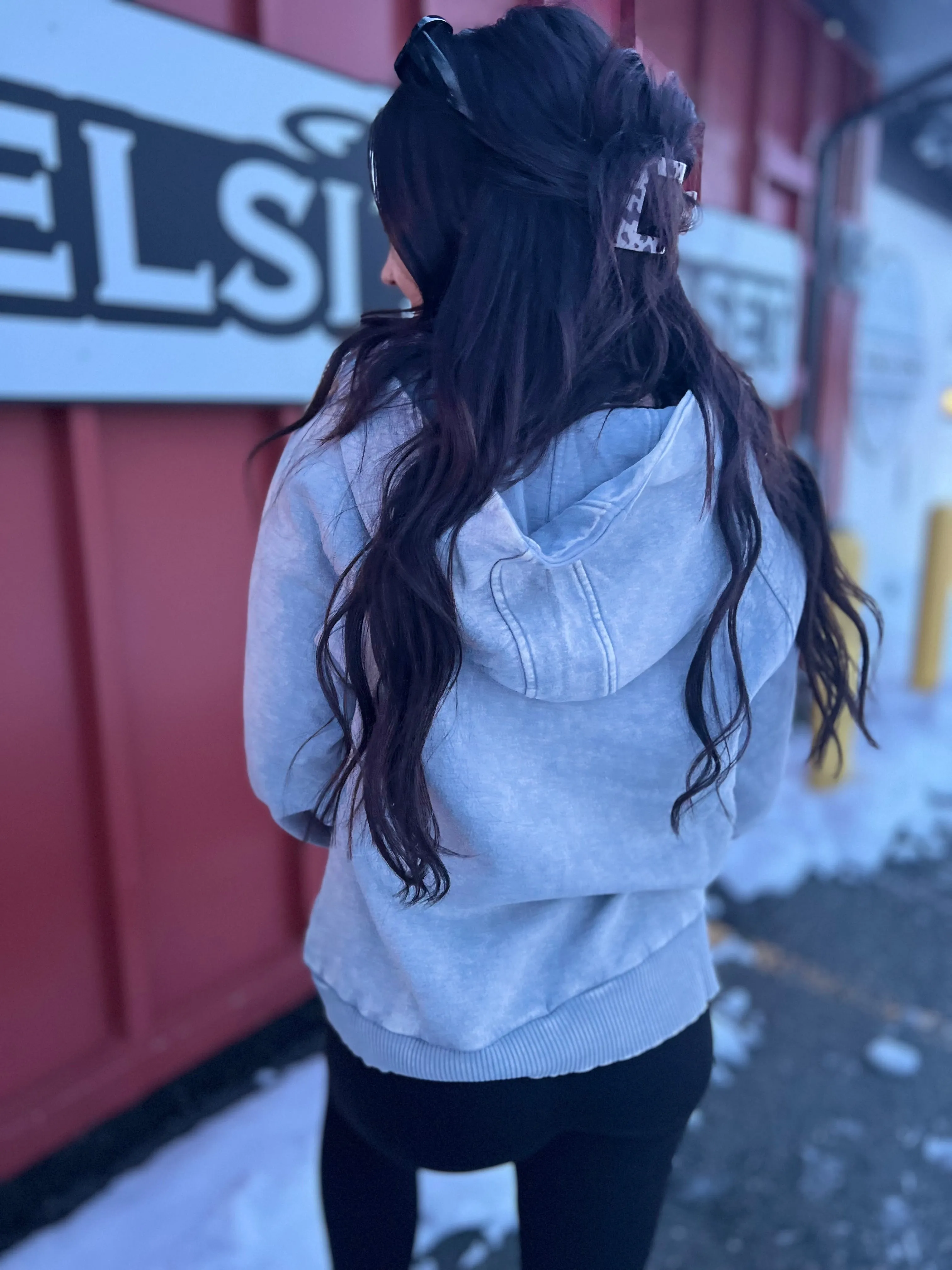 Casual Charm Oversized Kangaroo Hoodie- Sleet