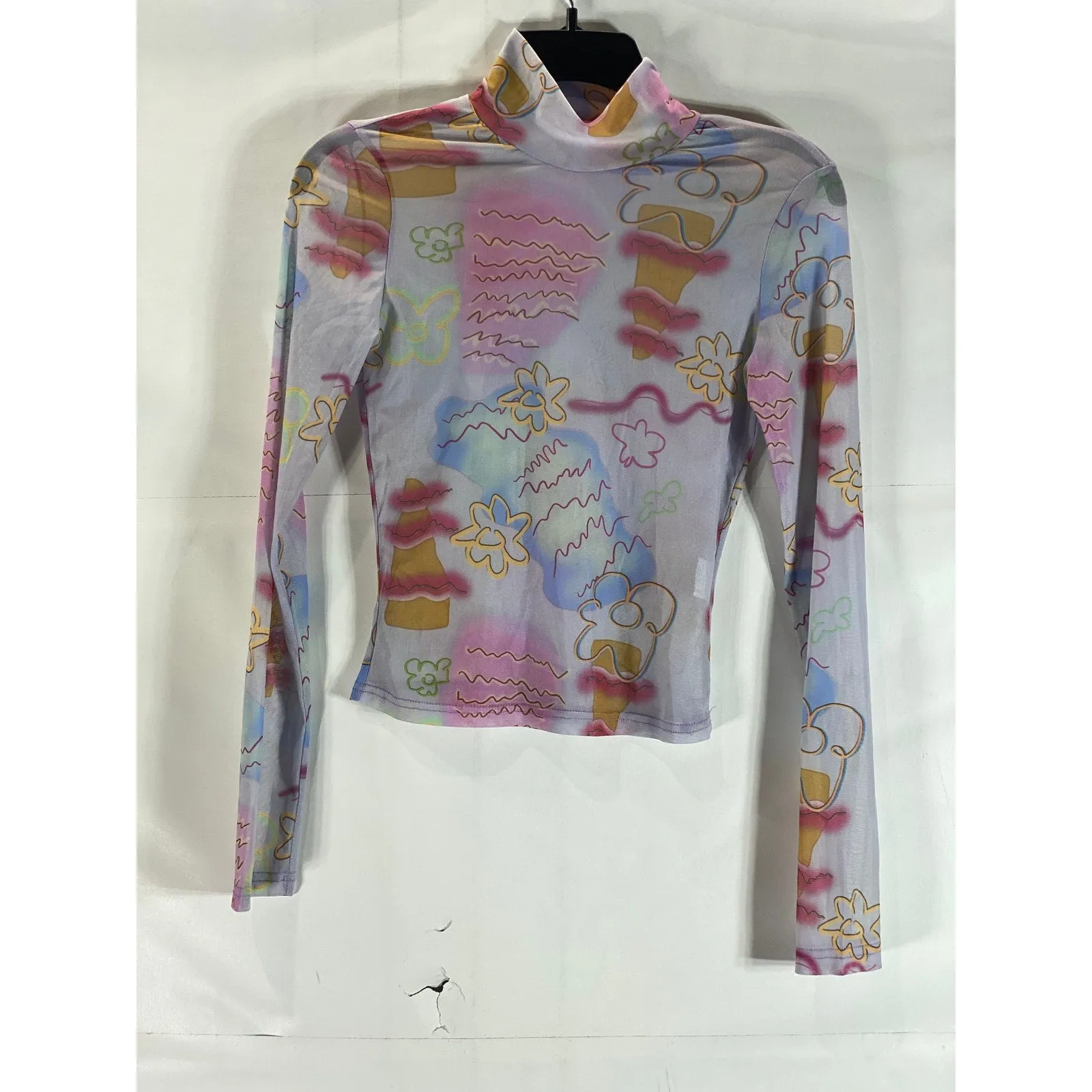 COLIN LOCASCIO Women's Light Blue Mesh Bella Turtleneck Long Sleeve Top SZ M