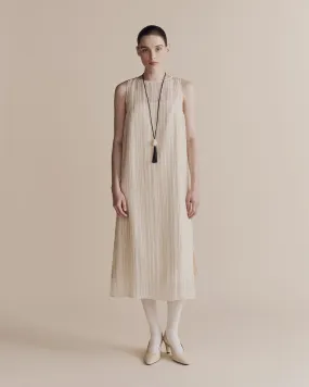 Cream Pleated Midi Dress