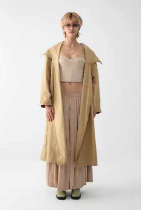 Cream Shawl Collar Trench Coat