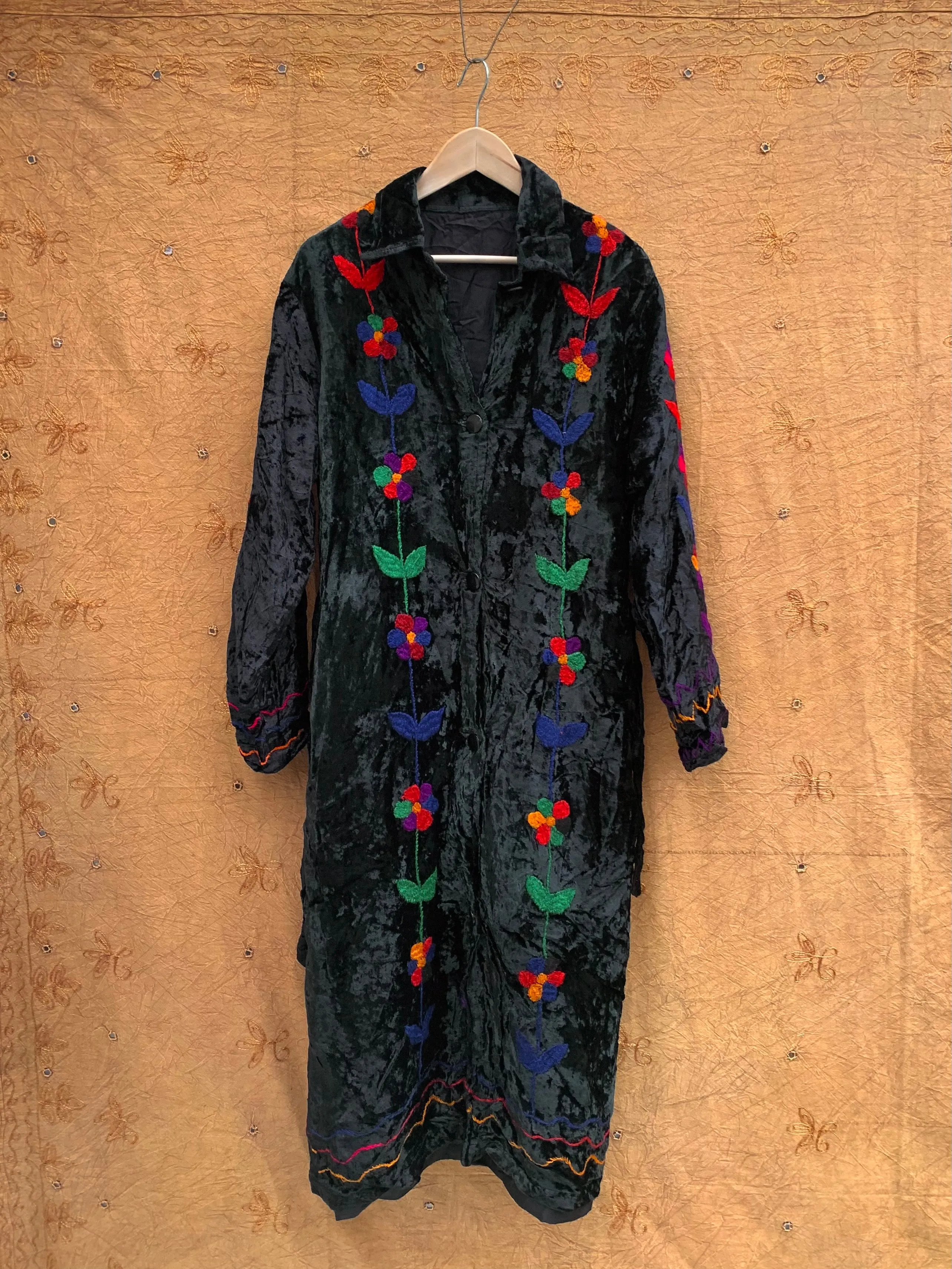 Crushed Velvet Floral Robe Coat