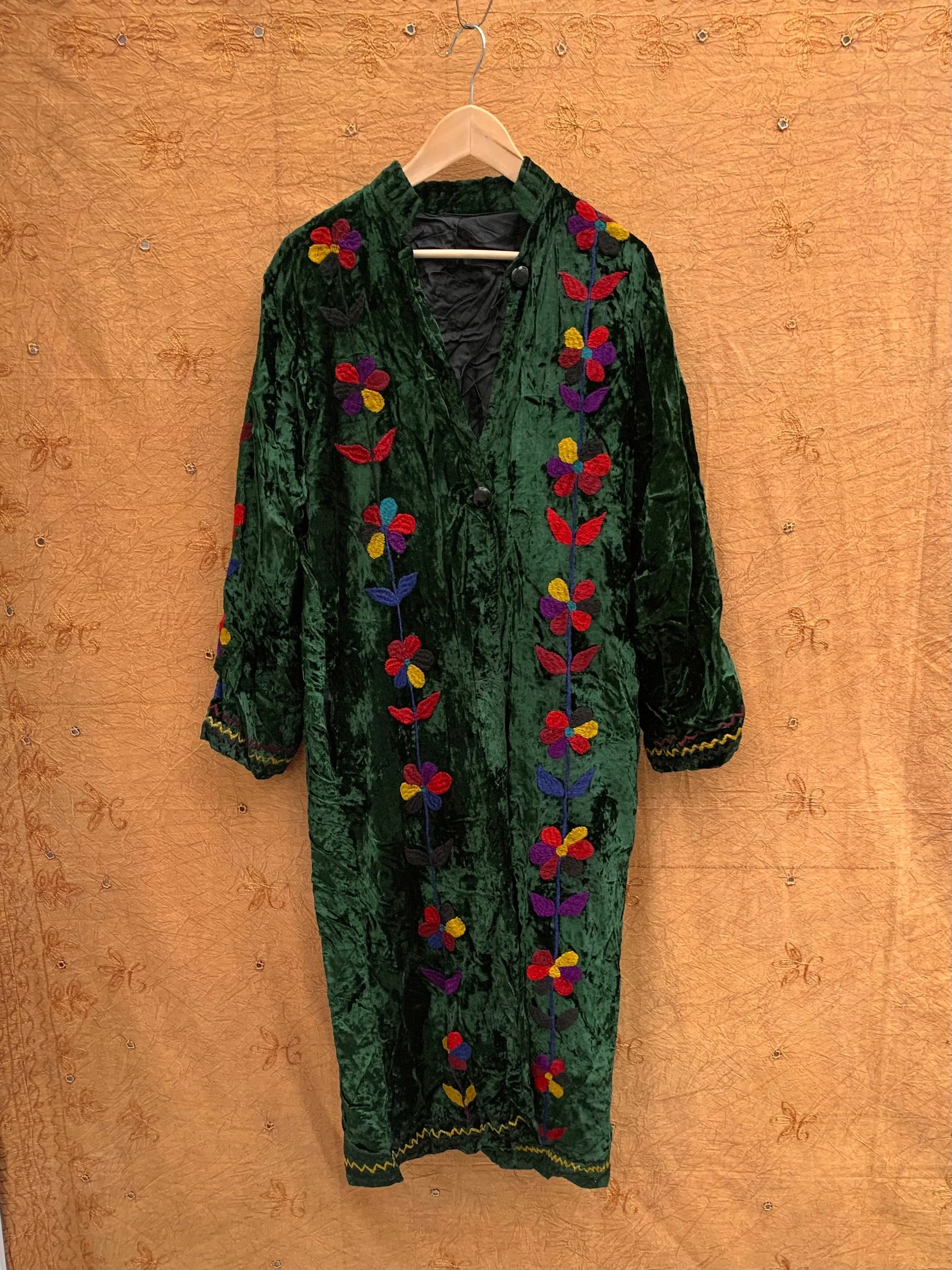Crushed Velvet Floral Robe Coat