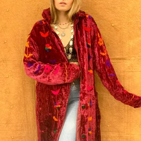 Crushed Velvet Floral Robe Coat