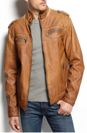 Delta Brown Leather Jacket Men Biker Motorcycle