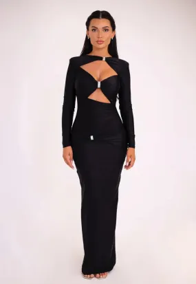 Elegant Long Sleeve Solid Color Slim Fit Party Dress