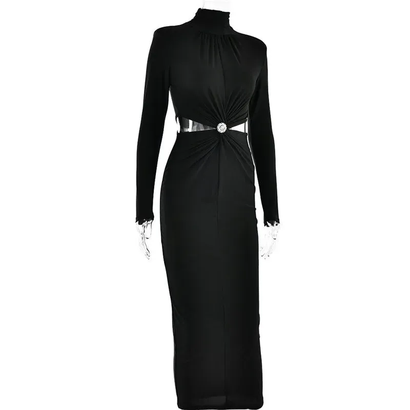 Elegant Sexy Turtleneck Long Sleeve Party Evening Dress