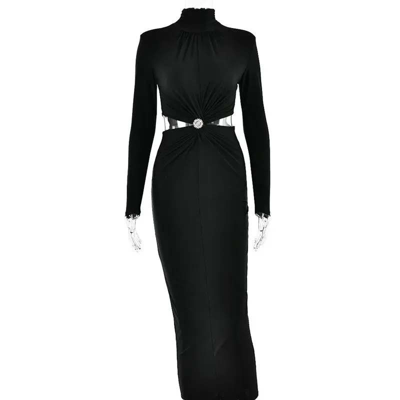 Elegant Sexy Turtleneck Long Sleeve Party Evening Dress