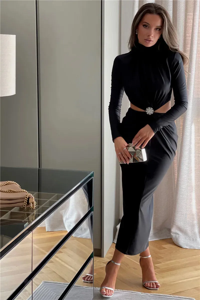 Elegant Sexy Turtleneck Long Sleeve Party Evening Dress