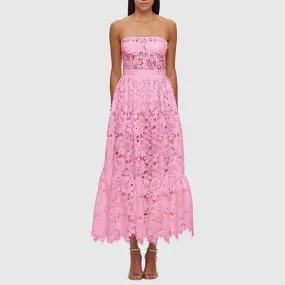Elegant Tube Top Embroidered Crocheted Dress