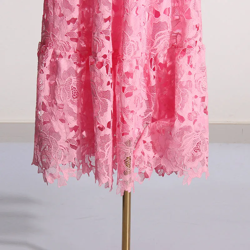 Elegant Tube Top Embroidered Crocheted Dress