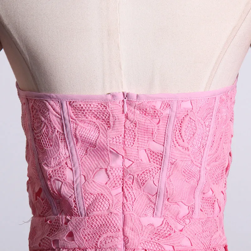 Elegant Tube Top Embroidered Crocheted Dress