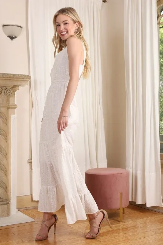 Embroidered White Tiered Dress
