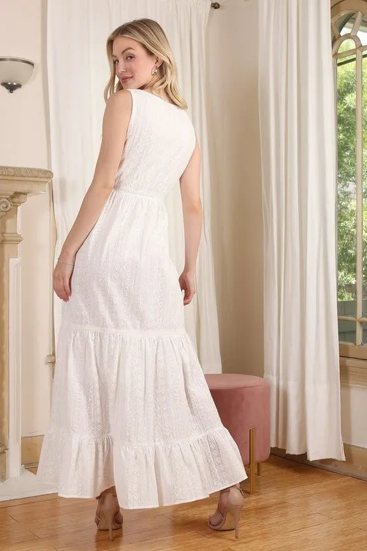 Embroidered White Tiered Dress