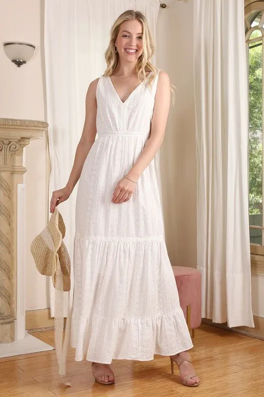 Embroidered White Tiered Dress