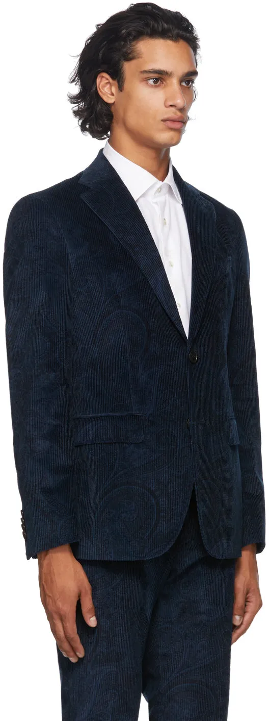 Etro Navy Paisley Corduroy Blazer