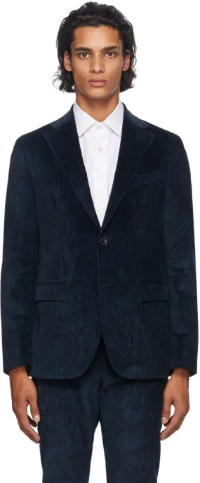 Etro Navy Paisley Corduroy Blazer