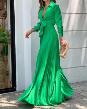 Fashionable V-Neck Long Sleeve Pleated Jumpsuit