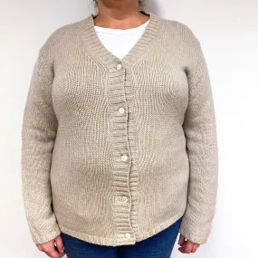 Fawn Beige Chunky Cashmere V-Neck Cardigan Extra Large