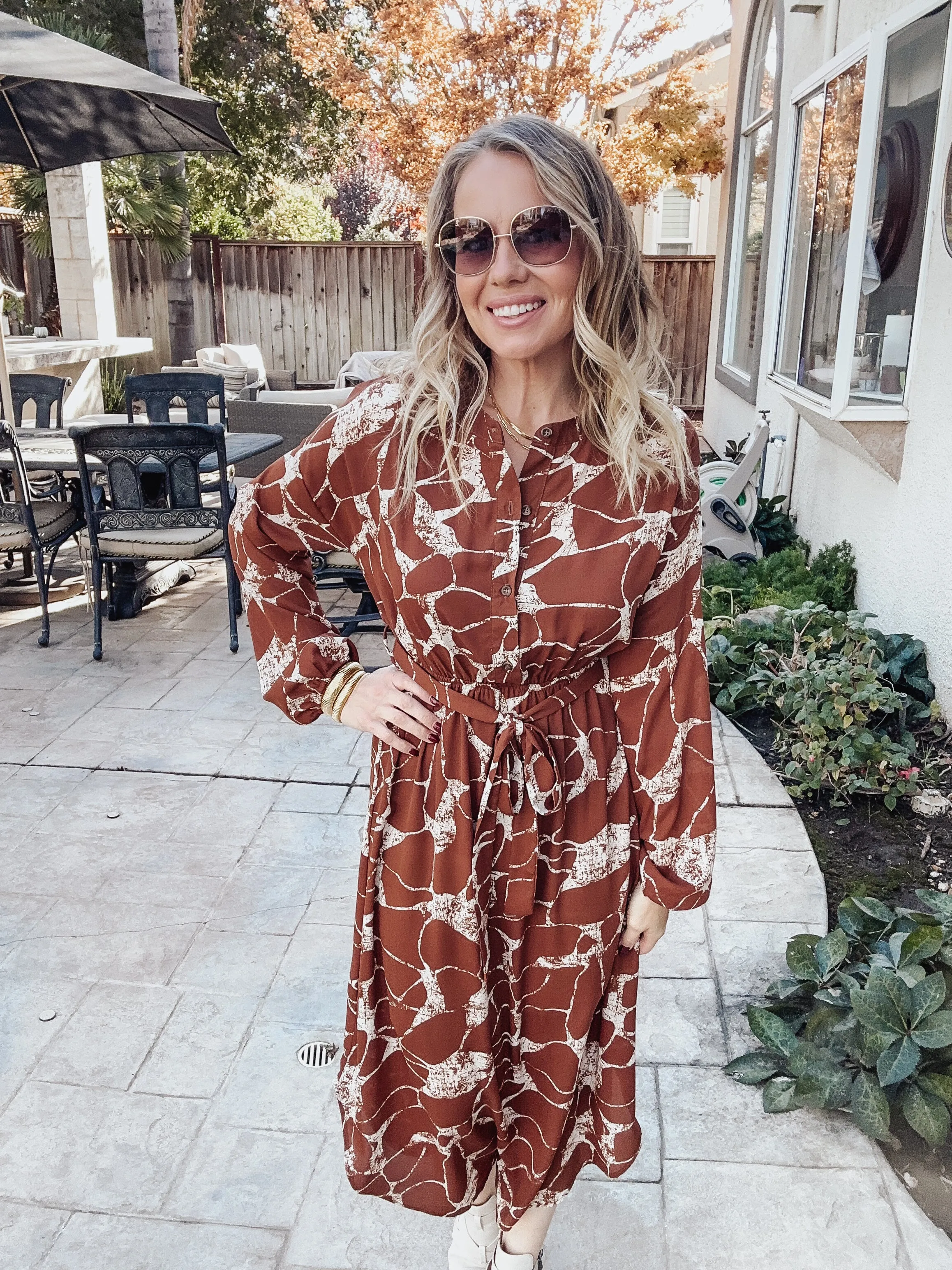 FINAL SALE Countless Compliments Brown Abstract Dress