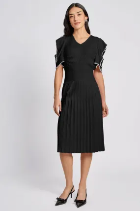 Fit-N-Flare Ruffle Sleeve Soft Rib Knit Dress