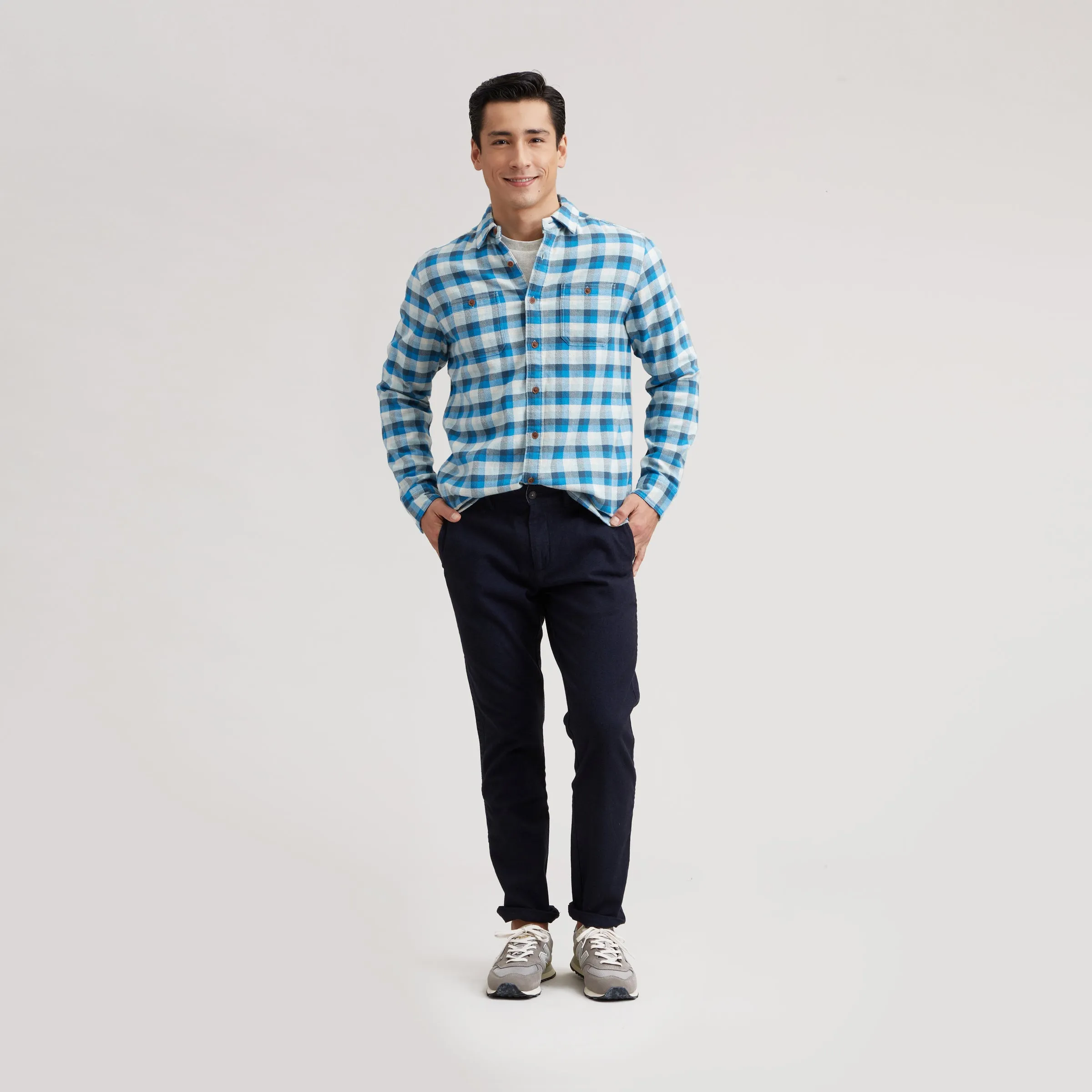 Gingham Heritage Flannel Shirt - Navy Blue Gray (Final Sale)*