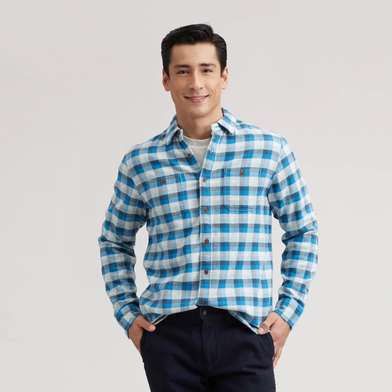 Gingham Heritage Flannel Shirt - Navy Blue Gray (Final Sale)*