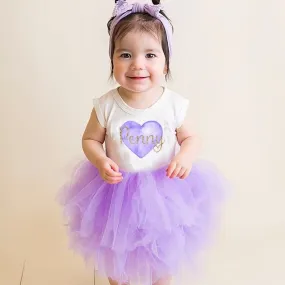 Girls Personalized Valentines Day Dress Lavender Fluffy Dress with Name