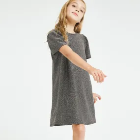Girls Puff Sleeve Glitter Knit Occasion Dress