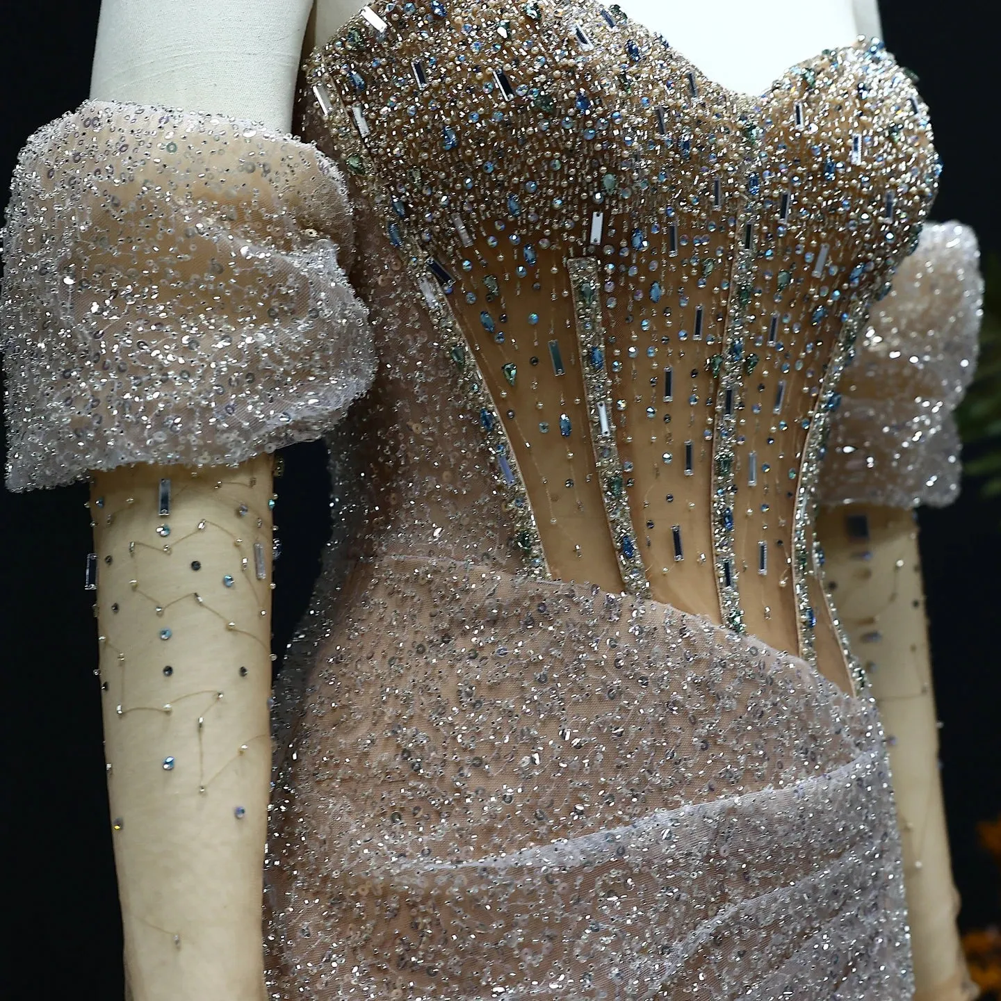 HELEN Luxury Beaded Crystal Evening Dress with Slit