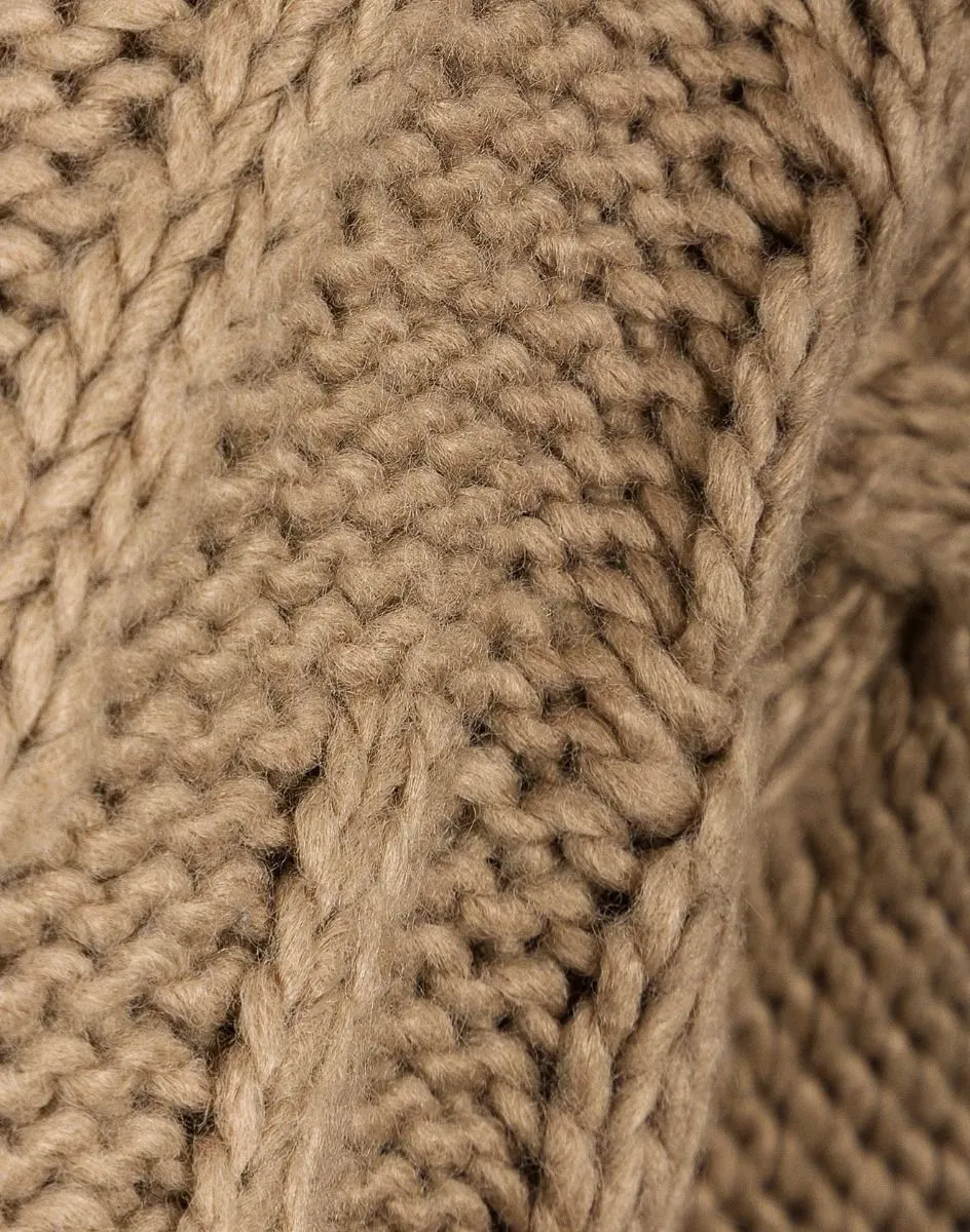 Ladies Beige Cable Knit Roll Neck Chunky Knit Soft Rib Longsleeve Jumper