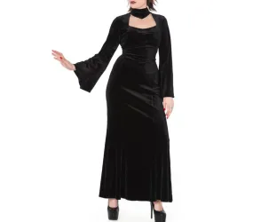 Lily Black Velvet Maxi Dress with Bell Sleeve and Peekaboo Window