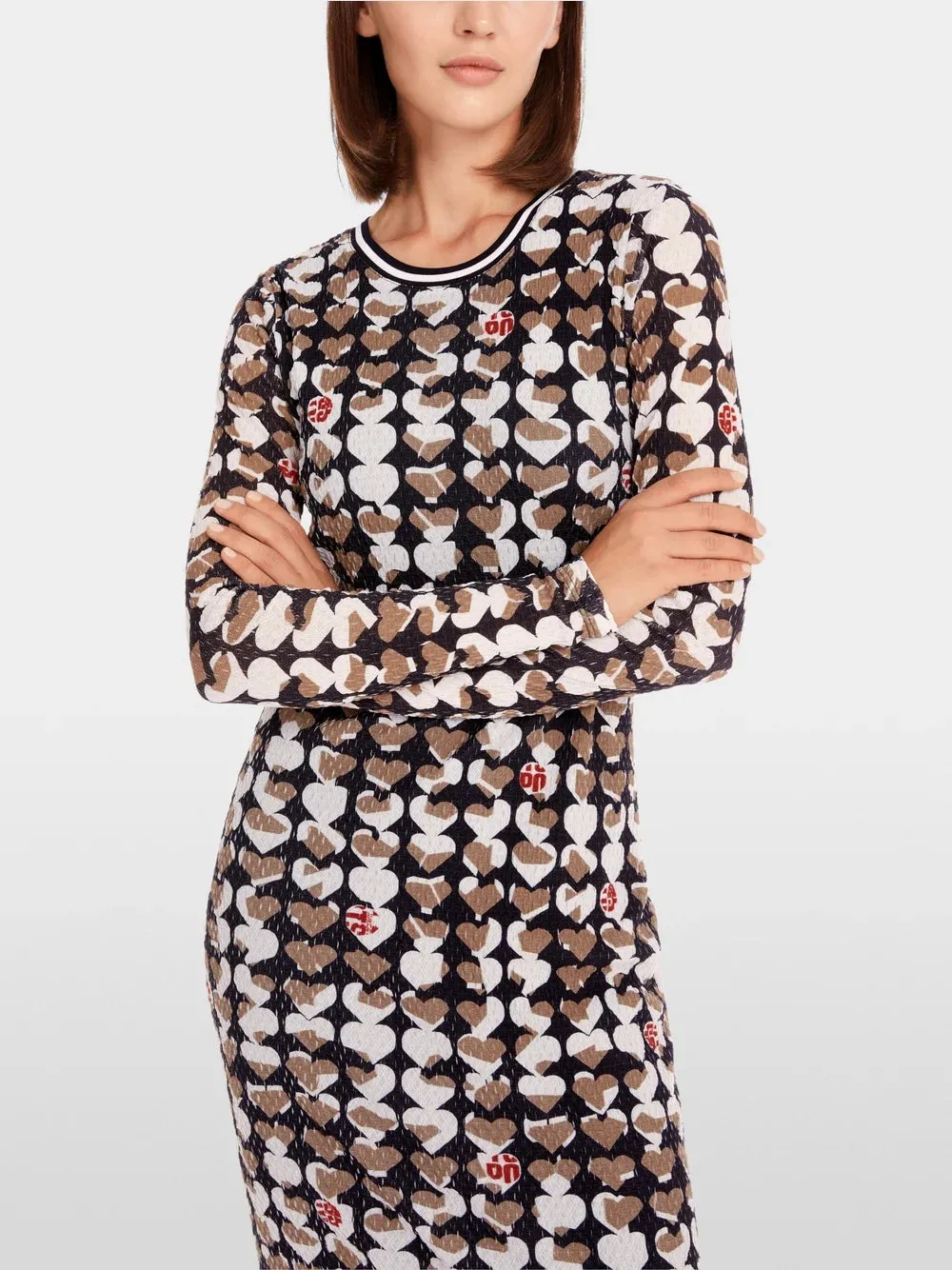 Marc Cain Navy Slim midi dress with all-over print