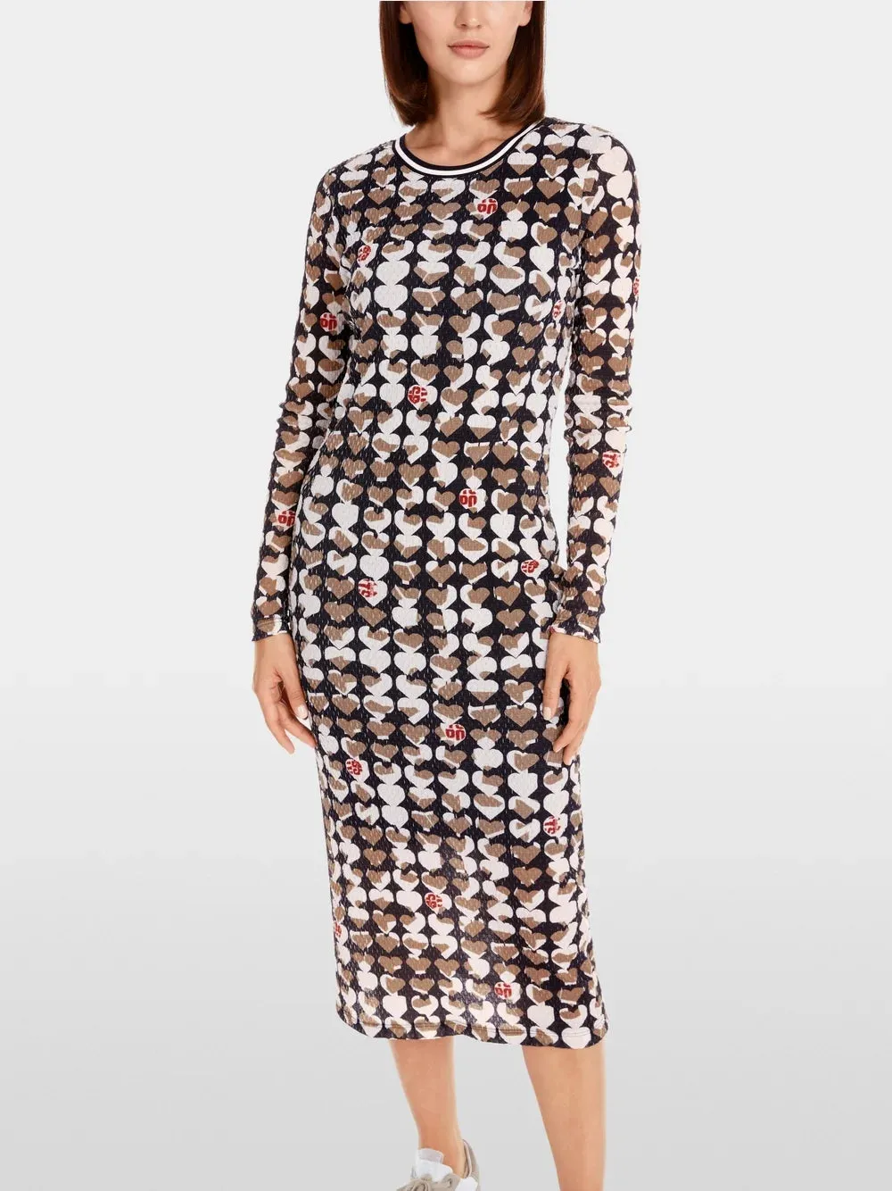 Marc Cain Navy Slim midi dress with all-over print