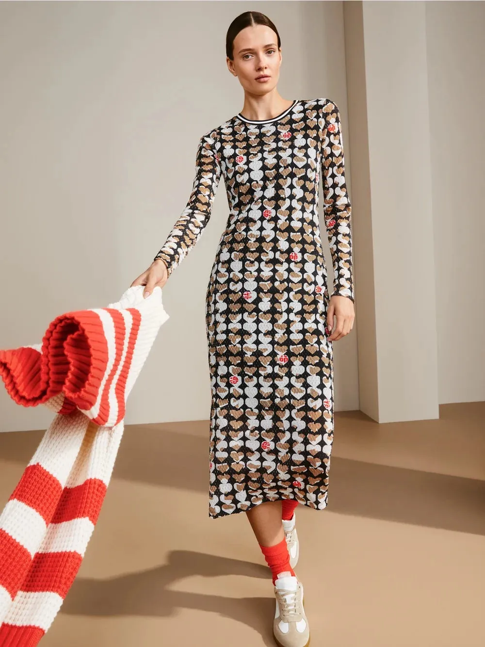 Marc Cain Navy Slim midi dress with all-over print