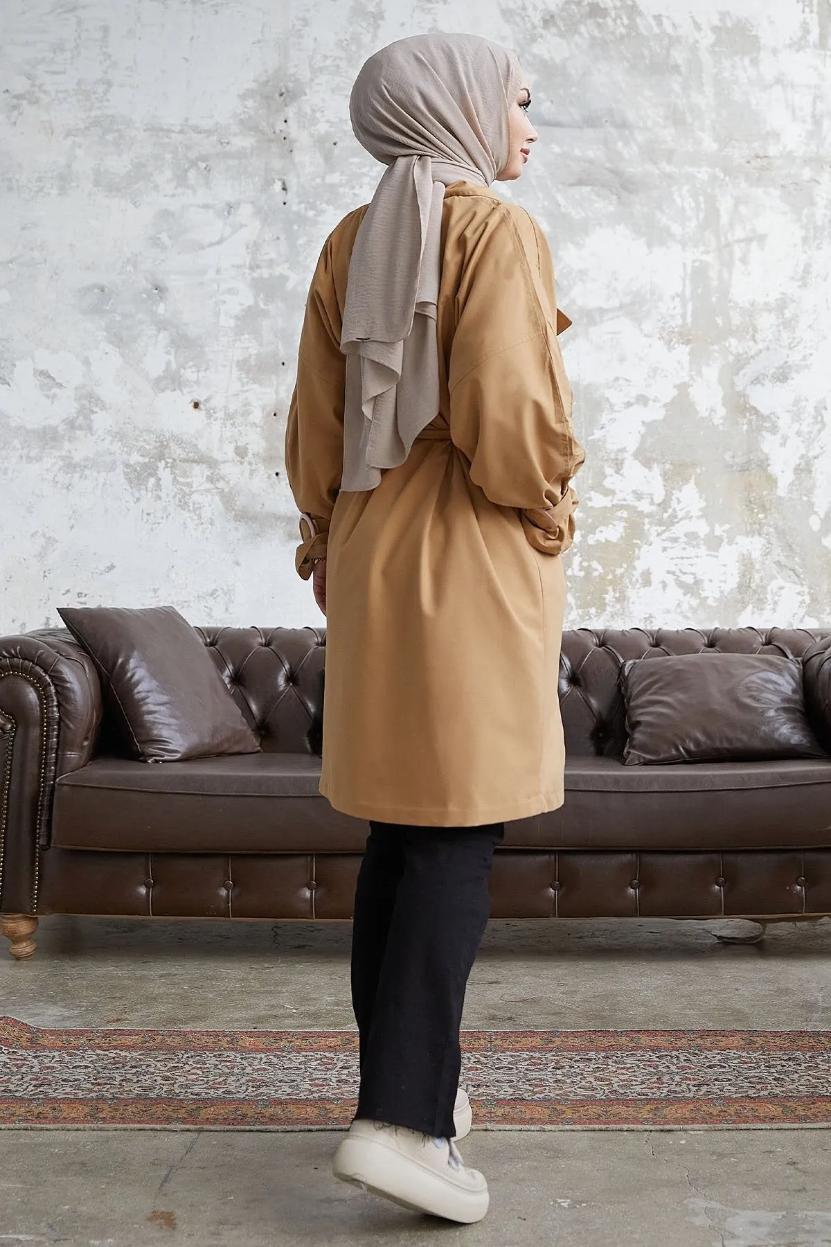 MDS Women Double-Breasted Ring Detail Slouchy Trench Coat - Beige - Brasschaat