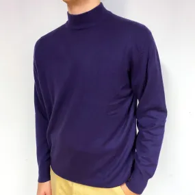 Men's Grape Purple Cashmere Polo Neck Jumper Large