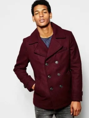Mens Peacoat Peacoat Men's Burgundy ~ Wine Six Button Wool Designer Men's Wool Men's Peacoat Sale ~ Car Coat