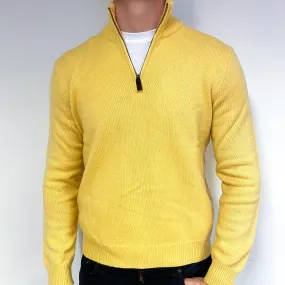 Men's Vintage Ralph Lauren Yellow Cashmere 1/4 Zip Jumper Extra Large