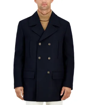 Michael Kors Mens Classic fit Double Breasted Peacoat Coat 44 R Blue Solid