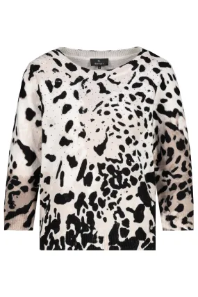 Monari 409256 Leopard Print Round Neck Jumper Beige